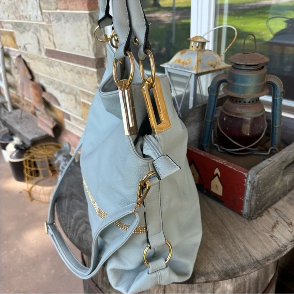 Dasein Crystal Trimmed‎ Pebbled Vegan Leather Satchel